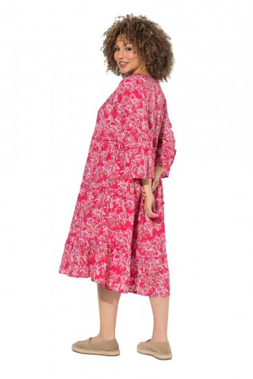 Ulla Popken 852841 Robe fleurie à volants Magenta - Robes midi - Robes midi grande taille