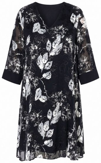 Ulla Popken 852959 Robe fleurie à manches 3/4 Noir - Robes midi - Robes midi grande taille