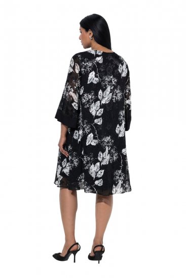 Ulla Popken 852959 Robe fleurie à manches 3/4 Noir - Robes midi - Robes midi grande taille