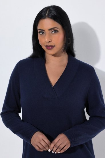 Ulla Popken 853077 Robe en maille à manches longues Bleu marine - Robes en maille - 