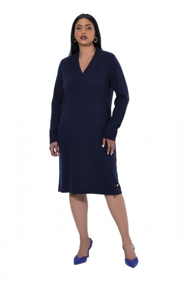 Ulla Popken 853077 Robe en maille à manches longues Bleu marine - Robes en maille - 