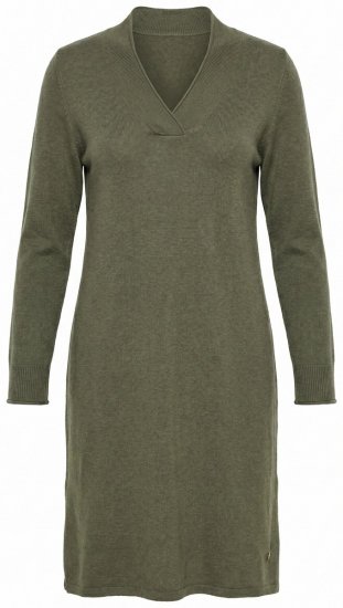 Ulla Popken 853077 Robe en maille à manches longues et col V Kaki - Robes en maille -