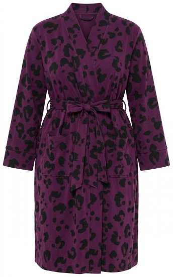 Ulla Popken 853168 Peignoir en éponge à imprimé animal Prune - Robes de chambre & peignoirs - 