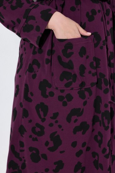 Ulla Popken 853168 Peignoir en éponge à imprimé animal Prune - Robes de chambre & peignoirs - 