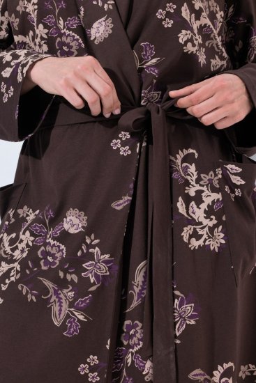 Ulla Popken 853204 Peignoir fleuri Marron - Robes de chambre & peignoirs - 