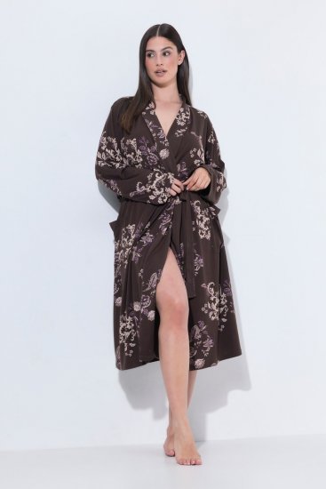 Ulla Popken 853204 Peignoir fleuri Marron - Robes de chambre & peignoirs - 