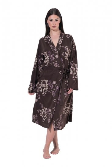 Ulla Popken 853204 Peignoir fleuri Marron - Robes de chambre & peignoirs - 