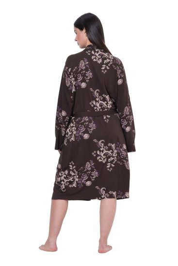Ulla Popken 853204 Peignoir fleuri Marron - Robes de chambre & peignoirs - 