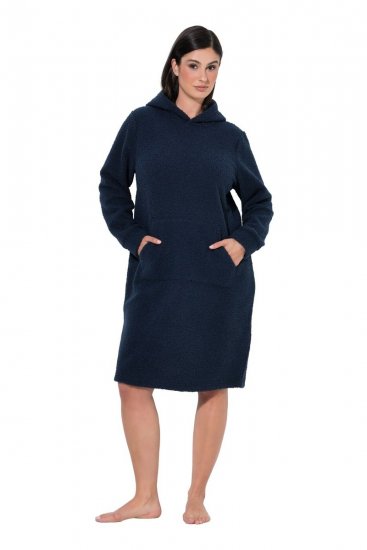 Ulla Popken 853353 Robe d'intérieur à capuche Bleu marine - Pyjamas/vêtements de détente - 