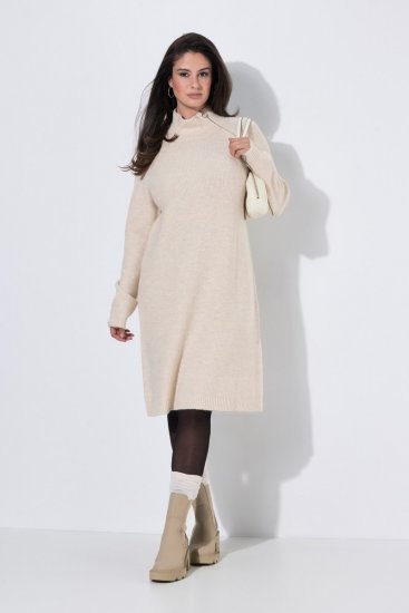 Ulla Popken 853504 Robe en maille à manches longues et col roulé Blanc cassé - Robes en maille - 