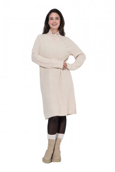 Ulla Popken 853504 Robe en maille à manches longues et col roulé Blanc cassé - Robes en maille - 