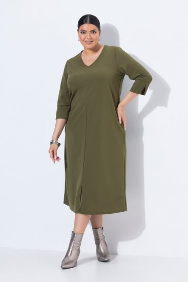 Ulla Popken 853510 Robe mi-longue à poches Kaki - Robes midi - Robes midi grande taille