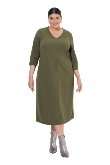 Ulla Popken 853510 Robe mi-longue à poches Kaki - Robes midi - Robes midi grande taille