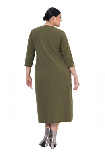 Ulla Popken 853510 Robe mi-longue à poches Kaki - Robes midi - Robes midi grande taille