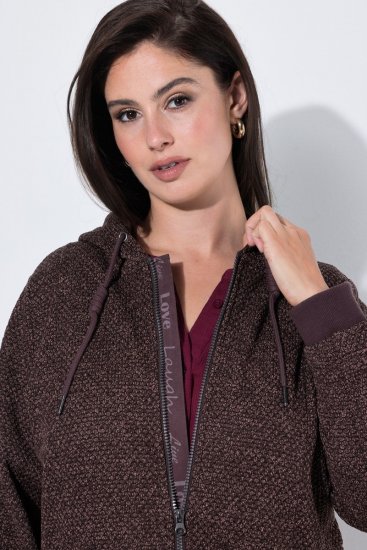 Ulla Popken 853577 Veste en polaire maille à capuche et imprimé Brun acajou - Vêtements en laine polaire - 