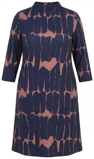 Ulla Popken 853590 Robe en jersey imprimée à manches 3/4 Bleu marine - Robes - Robes pour toutes les tailles