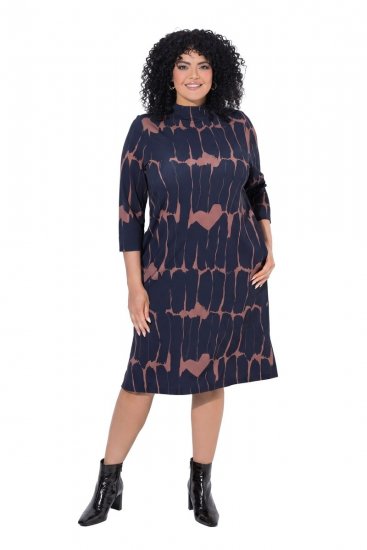 Ulla Popken 853590 Robe en jersey imprimée à manches 3/4 Bleu marine - Robes - Robes pour toutes les tailles