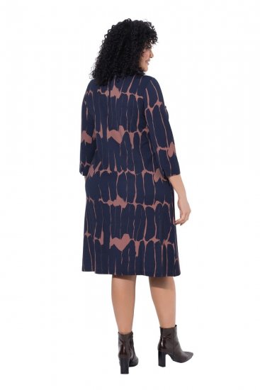 Ulla Popken 853590 Robe en jersey imprimée à manches 3/4 Bleu marine - Robes - Robes pour toutes les tailles