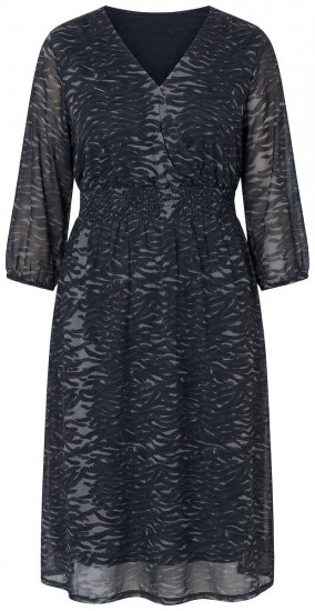 Ulla Popken 853620 Robe mi-longue à imprimé animal et manches 3/4 Noir - Robes midi - Robes midi grande taille