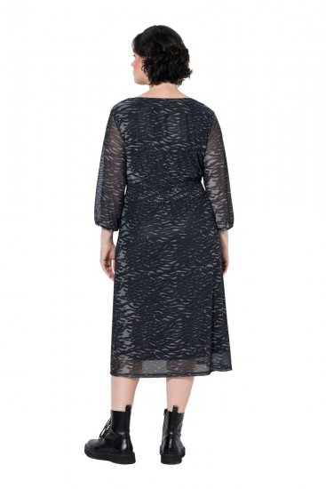 Ulla Popken 853620 Robe mi-longue à imprimé animal et manches 3/4 Noir - Robes midi - Robes midi grande taille