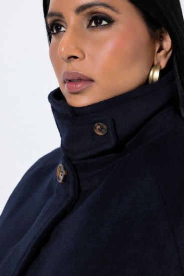 Ulla Popken 853646 Manteau en laine à col chemise Bleu marine - Manteaux - Manteaux femme grande taille