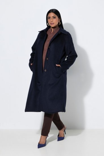 Ulla Popken 853646 Manteau en laine à col chemise Bleu marine - Manteaux - Manteaux femme grande taille