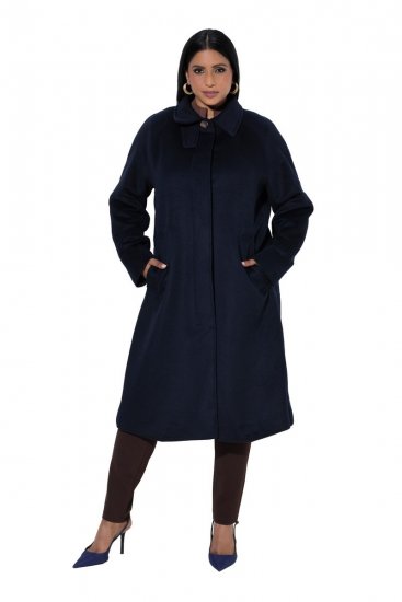 Ulla Popken 853646 Manteau en laine à col chemise Bleu marine - Manteaux - Manteaux femme grande taille