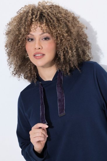 Ulla Popken 853652 Robe en velours à capuche Bleu marine - Robes de soirée - Robes de soirée grande taille