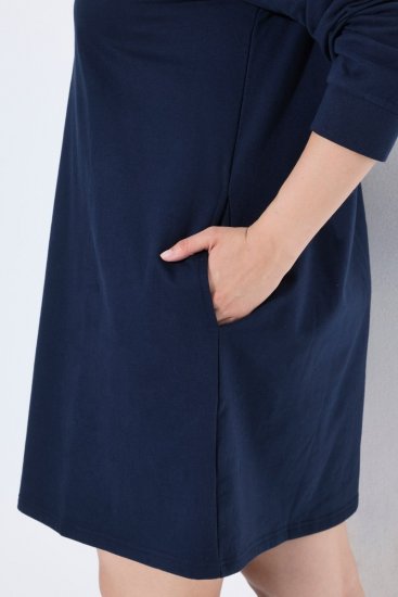 Ulla Popken 853652 Robe en velours à capuche Bleu marine - Robes de soirée - Robes de soirée grande taille