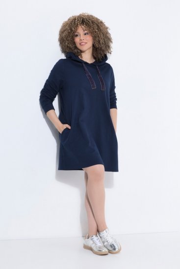 Ulla Popken 853652 Robe en velours à capuche Bleu marine - Robes de soirée - Robes de soirée grande taille