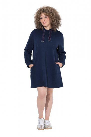 Ulla Popken 853652 Robe en velours à capuche Bleu marine - Robes de soirée - Robes de soirée grande taille