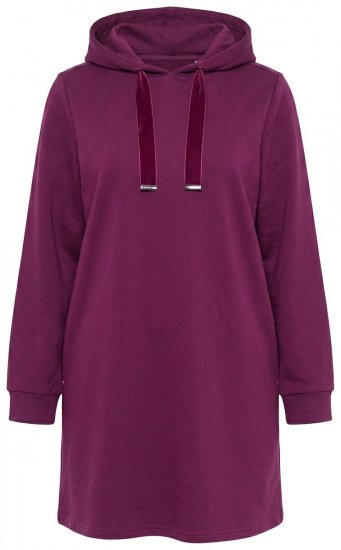 Ulla Popken 853652 Robe sweat à manches longues et capuche Rouge baie - Robes - Robes pour toutes les tailles