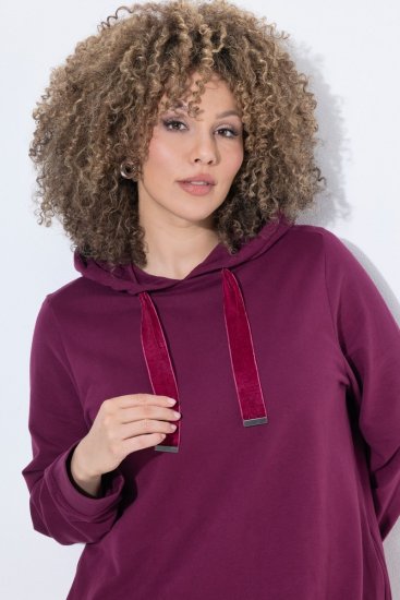 Ulla Popken 853652 Robe sweat à manches longues et capuche Rouge baie - Robes - Robes pour toutes les tailles