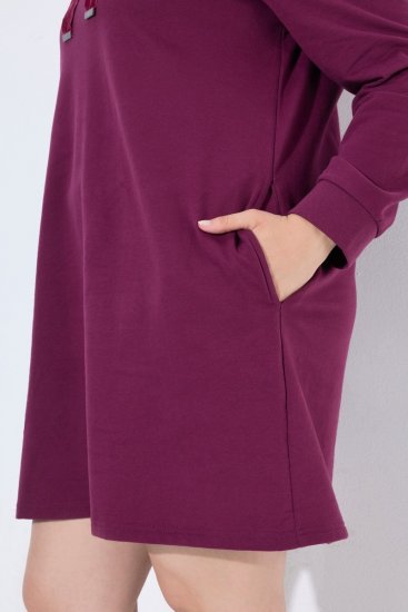 Ulla Popken 853652 Robe sweat à manches longues et capuche Rouge baie - Robes - Robes pour toutes les tailles