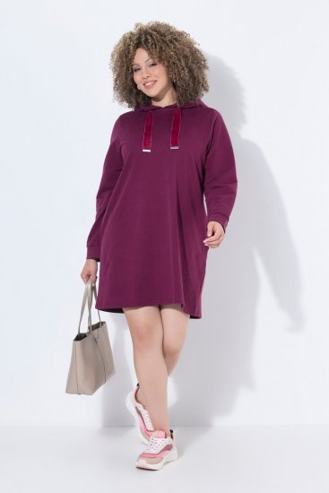 Ulla Popken 853652 Robe sweat à manches longues et capuche Rouge baie - Robes - Robes pour toutes les tailles