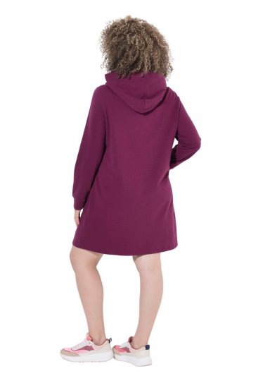 Ulla Popken 853652 Robe sweat à manches longues et capuche Rouge baie - Robes - Robes pour toutes les tailles