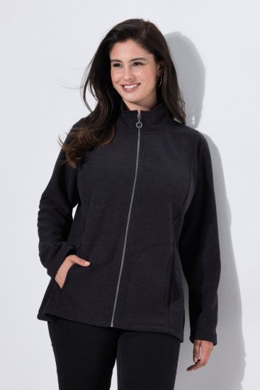 Ulla Popken 853668 Veste polaire à col montant Noir - Vêtements en laine polaire - 