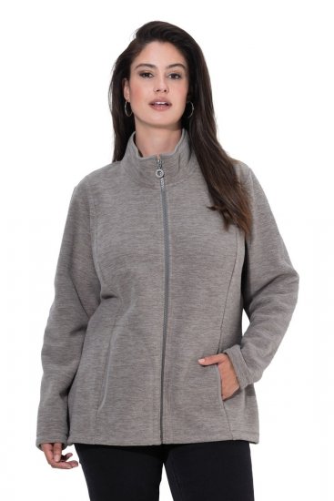 Ulla Popken 853668 Veste polaire à col montant Gris - Vêtements en laine polaire - 
