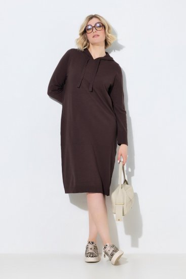 Ulla Popken 853669 Robe en maille à manches longues et capuche Brun acajou - Robes en maille - 