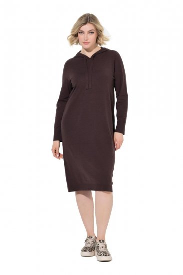 Ulla Popken 853669 Robe en maille à manches longues et capuche Brun acajou - Robes en maille - 