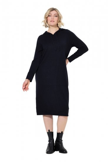 Ulla Popken 853669 Robe sweat à manches longues et capuche Bleu marine - Robes sweat - 