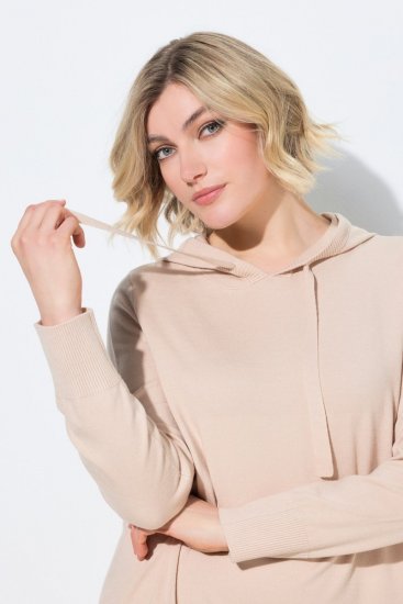 Ulla Popken 853669 Robe en maille à manches longues et capuche Beige - Robes midi - Robes midi grande taille