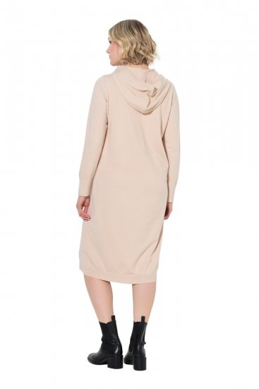 Ulla Popken 853669 Robe en maille à manches longues et capuche Beige - Robes midi - Robes midi grande taille