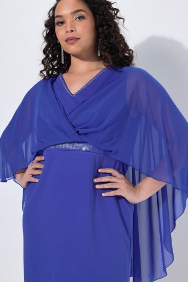 Ulla Popken 853675 Robe en mousseline à manches 3/4 Bleu - Robes de soirée - Robes de soirée grande taille