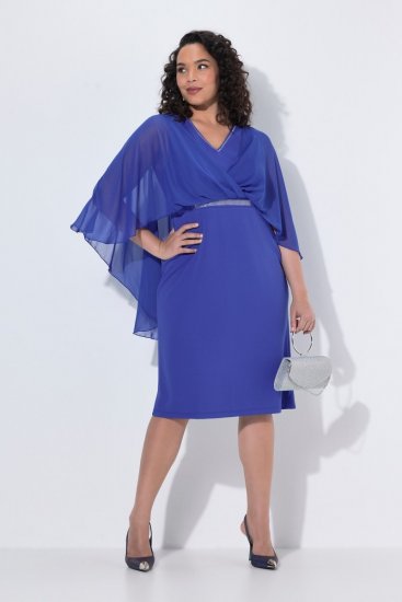 Ulla Popken 853675 Robe en mousseline à manches 3/4 Bleu - Robes de soirée - Robes de soirée grande taille