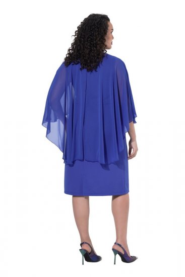 Ulla Popken 853675 Robe en mousseline à manches 3/4 Bleu - Robes de soirée - Robes de soirée grande taille