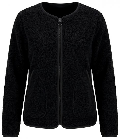 Ulla Popken 853685 Veste teddy courte à passepoils effet cuir Noir - Vestes - Vestes femme grande taille