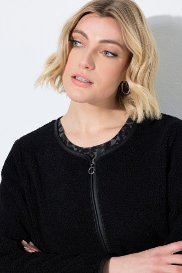 Ulla Popken 853685 Veste teddy courte à passepoils effet cuir Noir - Vestes - Vestes femme grande taille