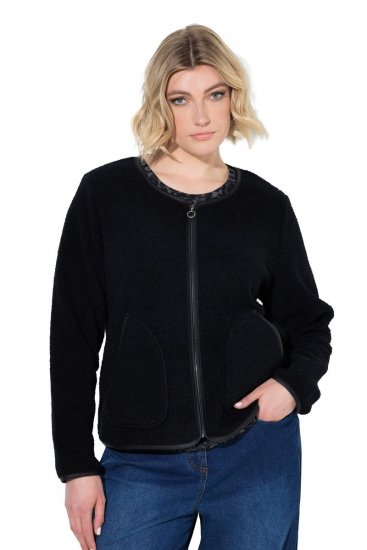 Ulla Popken 853685 Veste teddy courte à passepoils effet cuir Noir - Vestes - Vestes femme grande taille