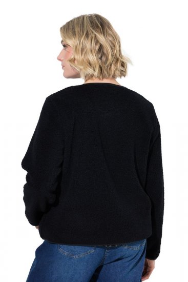Ulla Popken 853685 Veste teddy courte à passepoils effet cuir Noir - Vestes - Vestes femme grande taille